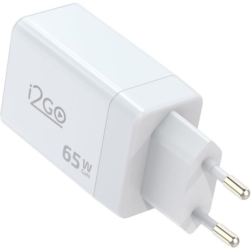 carregador de parede ultra rápido i2go saídas: usb-c 65w + 1 saída usb-c 20w + 1 saída usb-a 18w