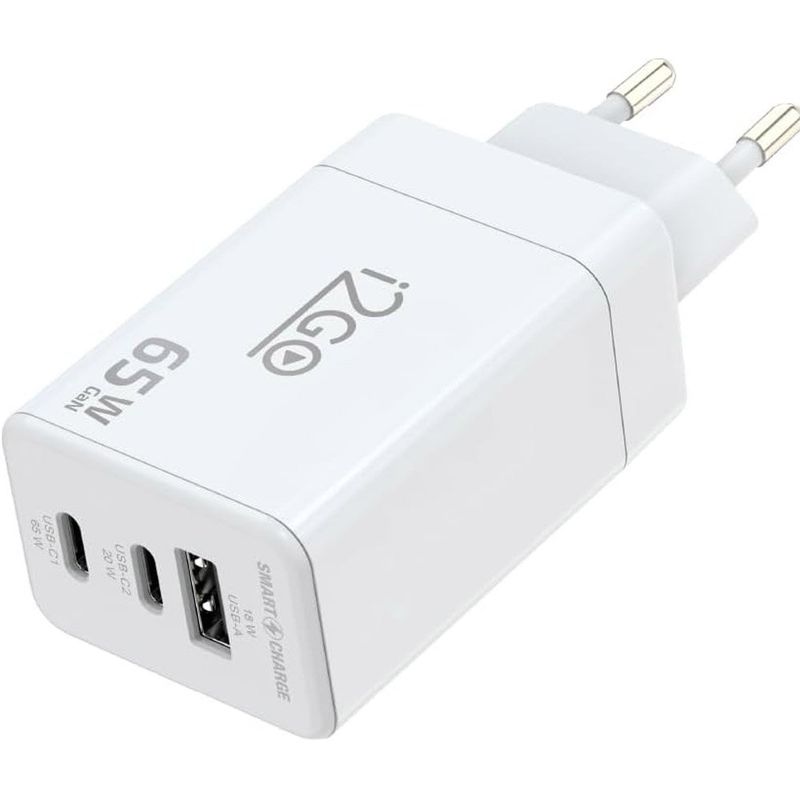 carregador de parede ultra rápido i2go saídas: usb-c 65w + 1 saída usb-c 20w + 1 saída usb-a 18w
