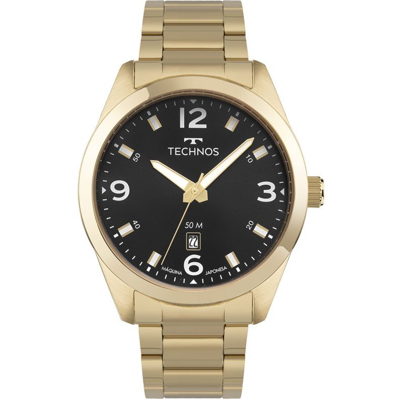 relógio masculino technos dourado 2115tzq/1p