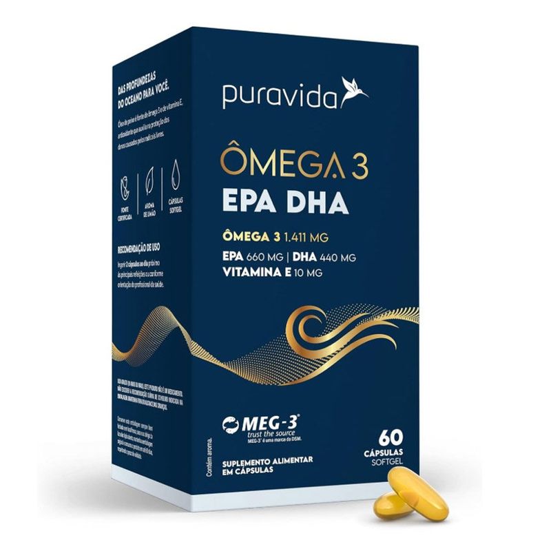 suplemento ômega 3 puravida epa+dha+vit e 60 cápsulas