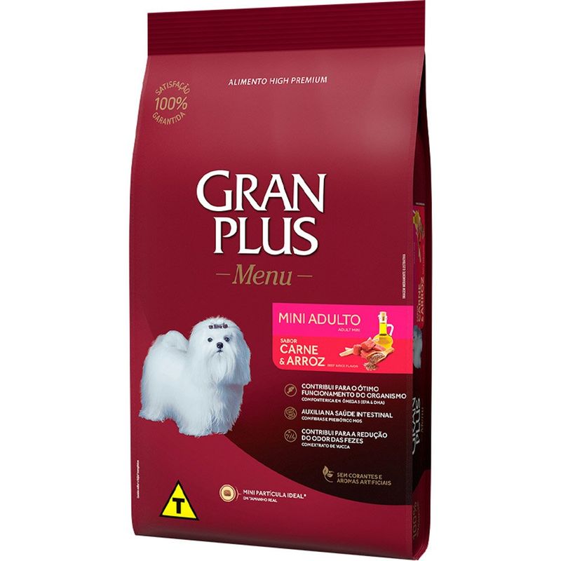 ração cães adultos gran plus menu mini carne e arroz 3kg (mp)