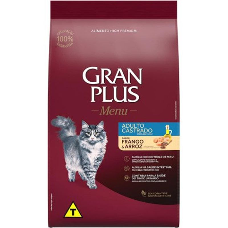 ração gatos castrados gran plus menu frango e arroz 1kg (mp)