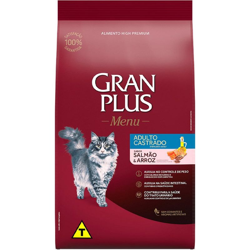 ração gatos castrados gran plus menu salmão e arroz 3kg (mp)