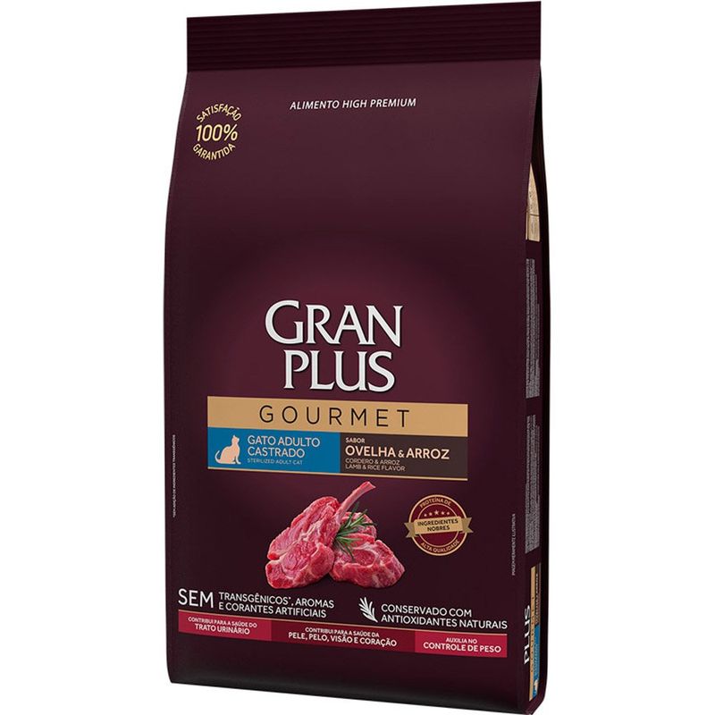 ração gatos castrados gran plus gourmet ovelha arroz 3kg (mp)