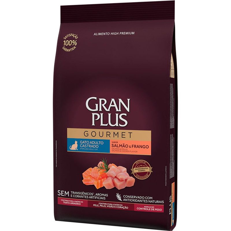 ração gatos castrados gran plus gourmet salmão e frango 1kg (mp)