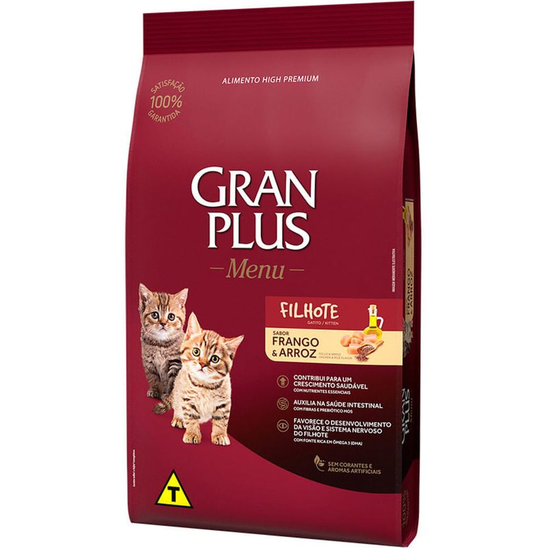 ração gatos filhotes gran plus menu frango e arroz 3kg (mp)
