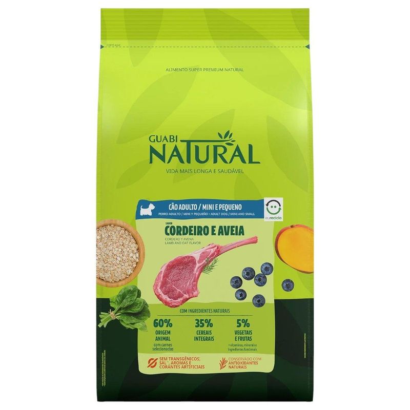 ração para cães adultos guabi natural mini pequeno cordeiro e aveia 10,1kg (mp)