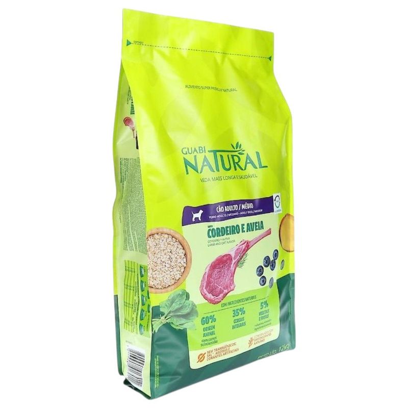 ração para cães adultos guabi natural médio cordeiro e aveia 12kg (mp)
