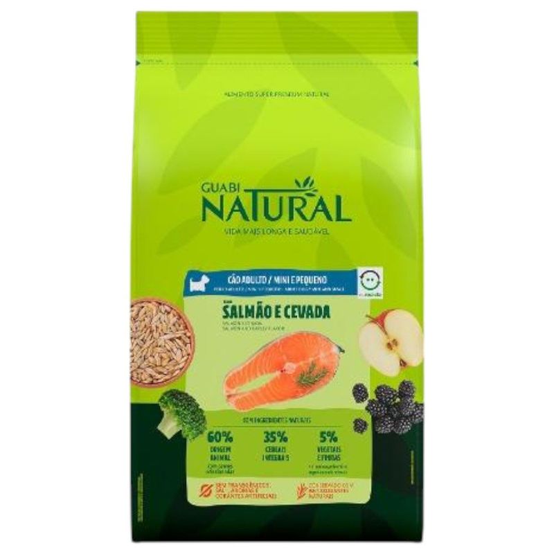 ração para cães adultos guabi natural mini pequeno salmão e cevada 1kg (mp)