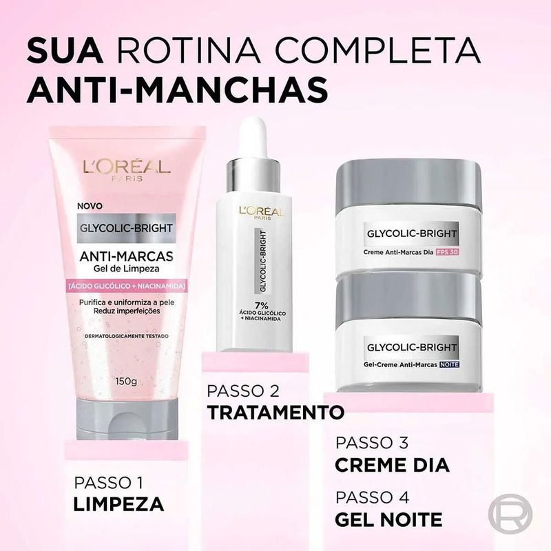 gel de limpeza facial anti-marcas glycolic bright 150g l'oréal