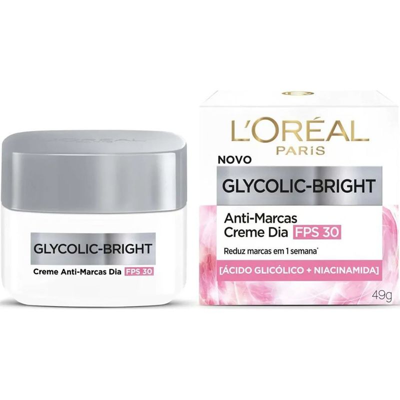 creme facial anti-marcas glycolic bright fps 30 49g l'oréal