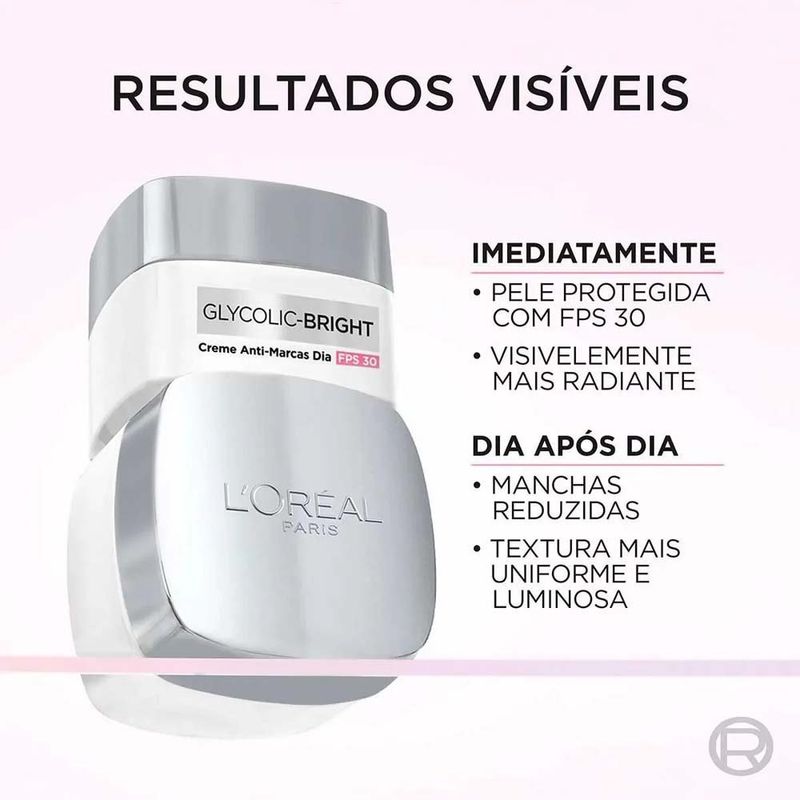 creme facial anti-marcas glycolic bright fps 30 49g l'oréal