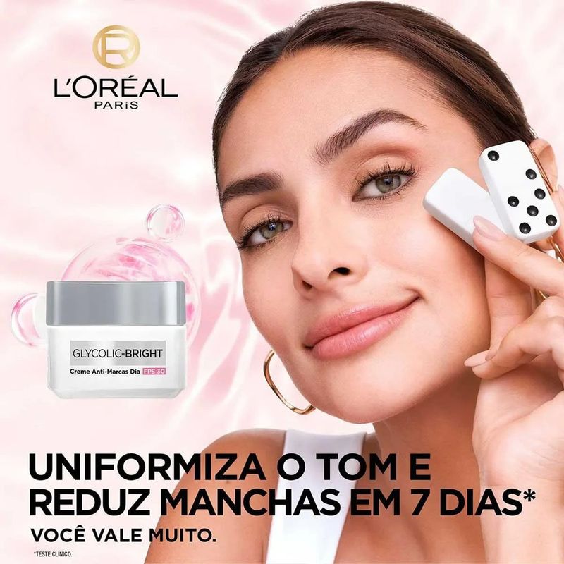 creme facial anti-marcas glycolic bright fps 30 49g l'oréal