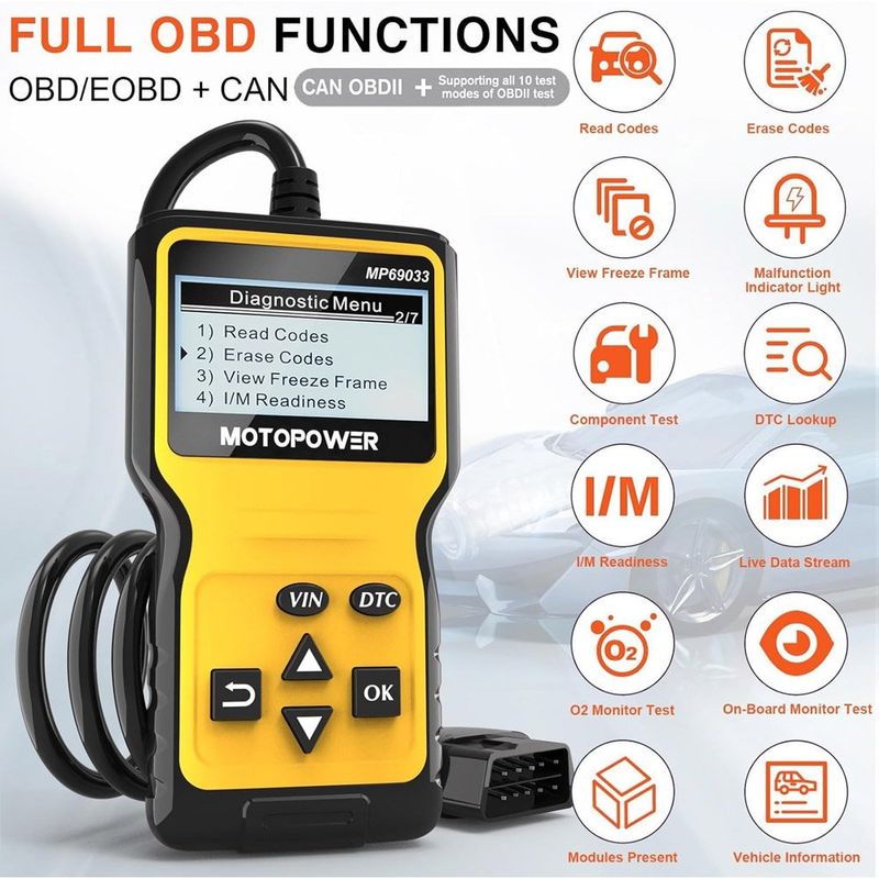 scanner obd2 para carros motopower amarelo a-mbi