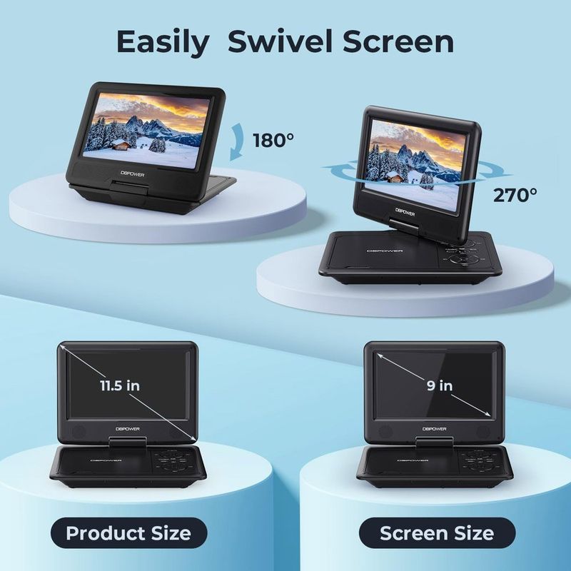 leitor de dvd dbpower com cartão sd/usb 9 polegadas preto a-mbi