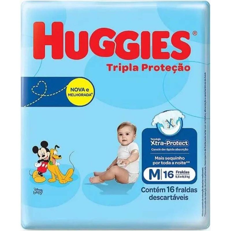 fralda infantil tripla proteção jumbinho tamanho m 16 unidades huggies
