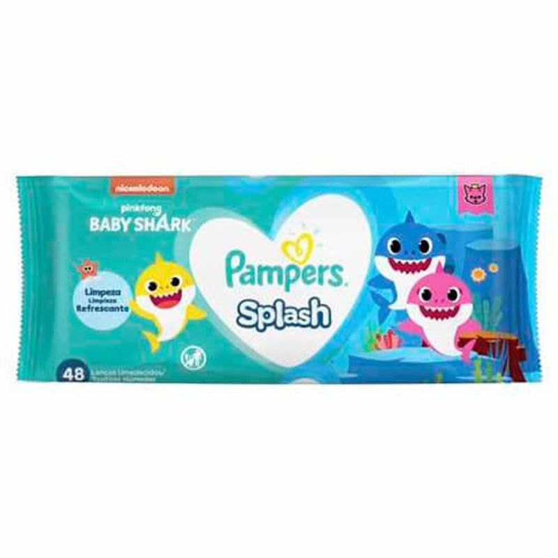 lenço umedecido pampers splash baby shark simply clean com 48 unidades