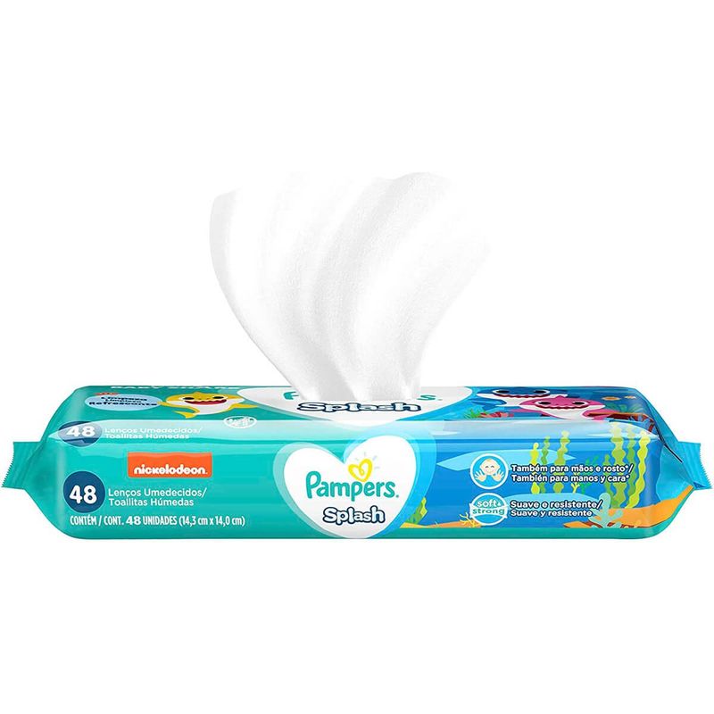 lenço umedecido pampers splash baby shark simply clean com 48 unidades
