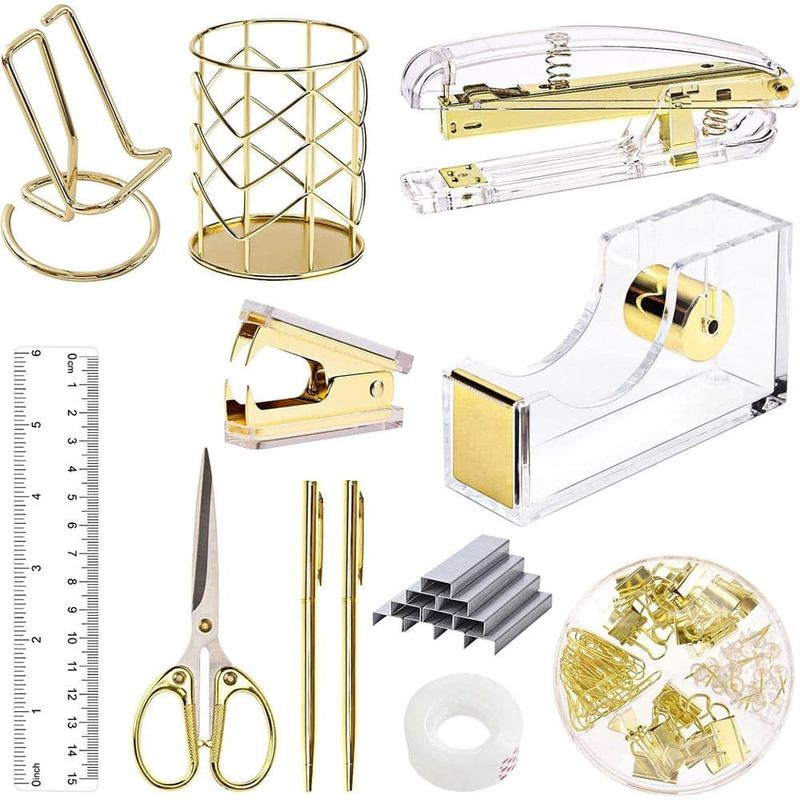 conjunto de suprimentos para mesa de escritório eoout dourado a-bi