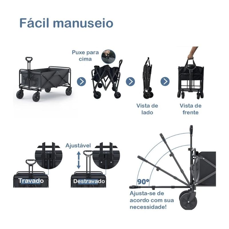 carrinho de carga dobrável top rio 150kg 90x50x55cm trc0923 (mp)