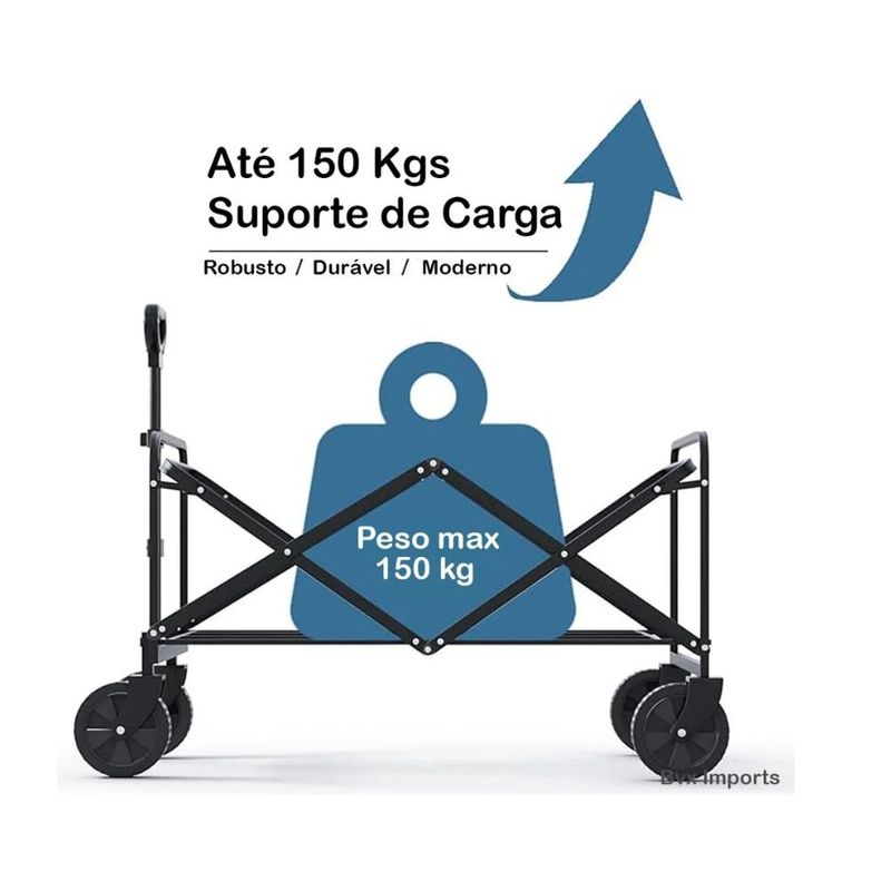 carrinho de carga dobrável top rio 150kg 90x50x55cm trc0923 (mp)