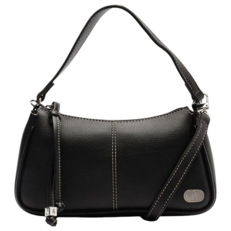 bolsa anacapri tiracolo costura ornamental preta 24x12x5 cm (mp)