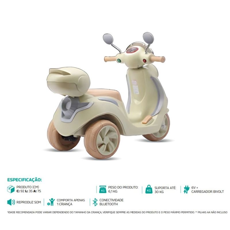 scooter elétrico infantil bang toys bella 6v bege 2927 (mp)