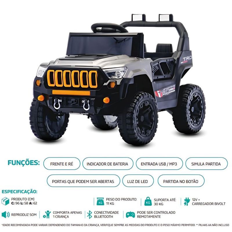 carro elétrico infantil bang toys jipe xr titan 12v cinza 2407 (mp)