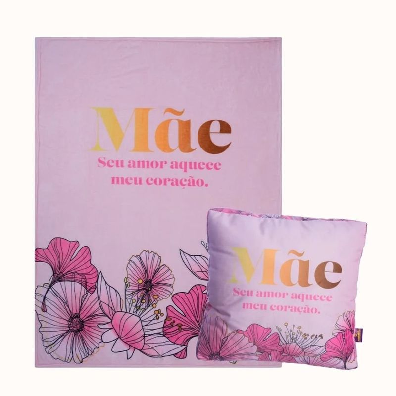 kit almofada e manta zonacriativa mãe floral 40937 (mp)