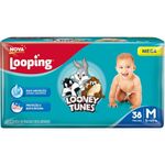 fralda infantil looney tunes mega tamanho m 38 unidades looping