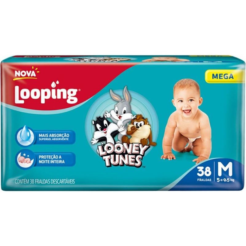 fralda infantil looney tunes mega tamanho m 38 unidades looping
