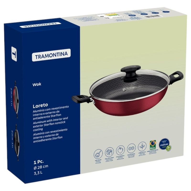wok tramontina loreto antiaderente starflon max 28cm grafite (mp)