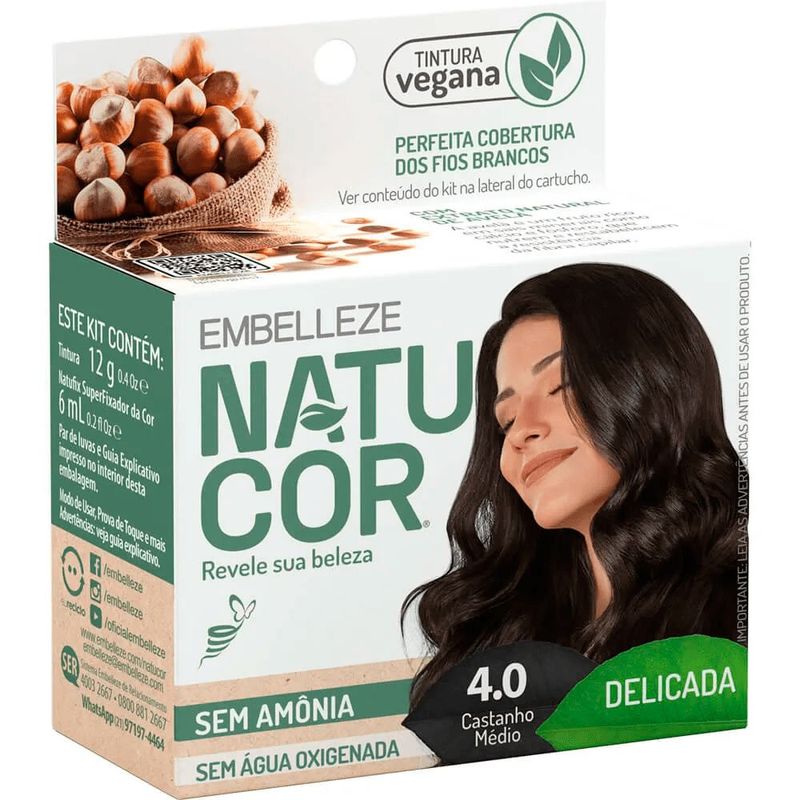tintura para cabelo 4.0 castanho médio embelleze natucor