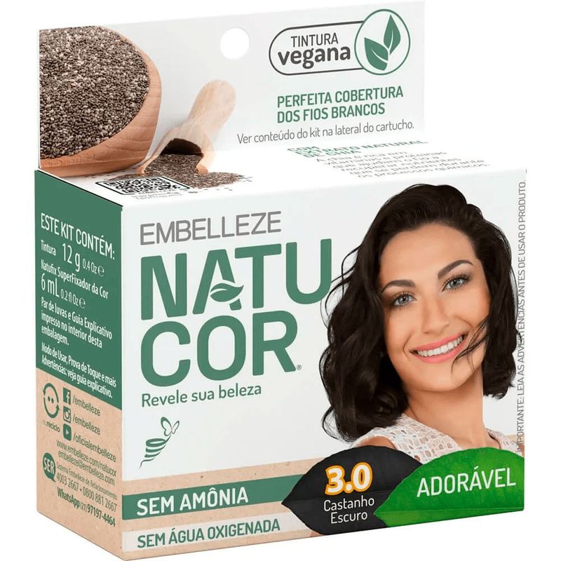 tintura para cabelo 3.0 castanho escuro embelleze natucor