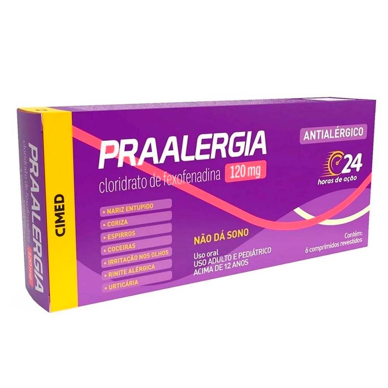 praalergia cloridrato de fexofenadina 120mg 6 comprimidos revestidos cimed