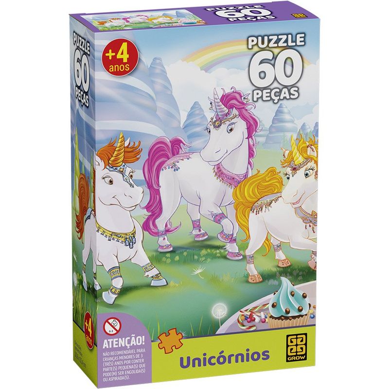 quebra-cabeça grow 60 peças unicórnios 03564