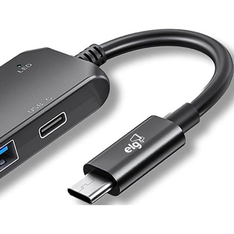 adaptador hub elg usb-c 4 em 1 preto