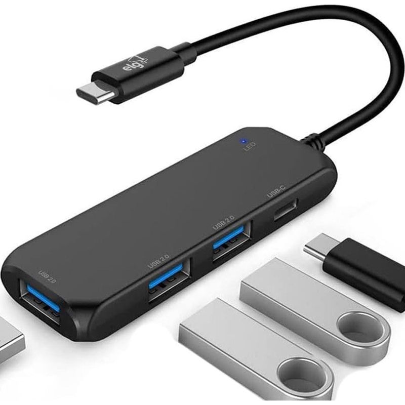 adaptador hub elg usb-c 4 em 1 preto