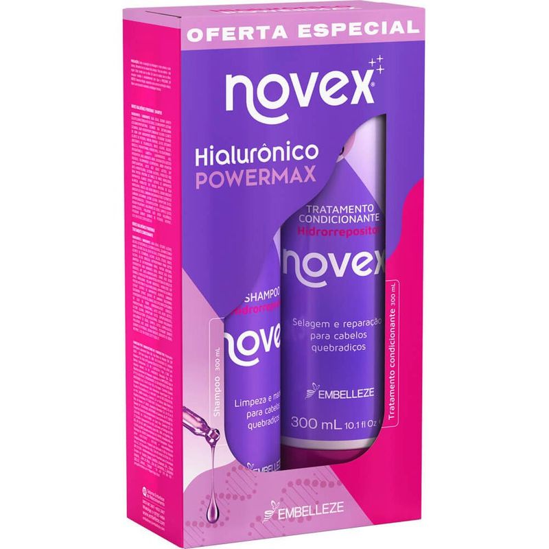 kit shampoo 300ml e condicionador 300ml hialurônico powermax harmonização novex