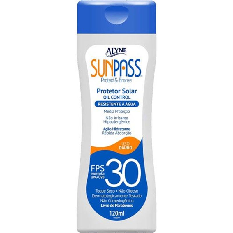 protetor solar alyne sunpass resistente à água 30 fps 120ml