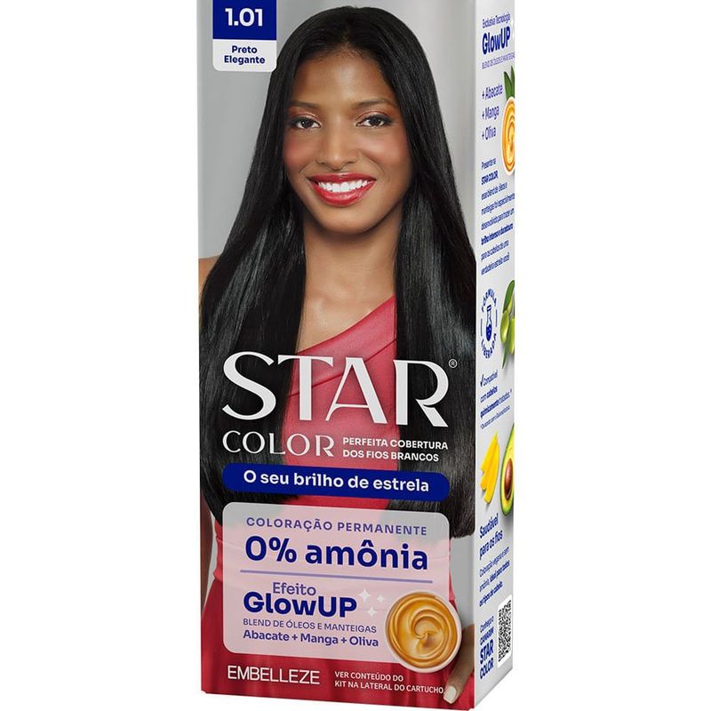 tintura para cabelo 1.01 preto elegante estrela star color embelleze
