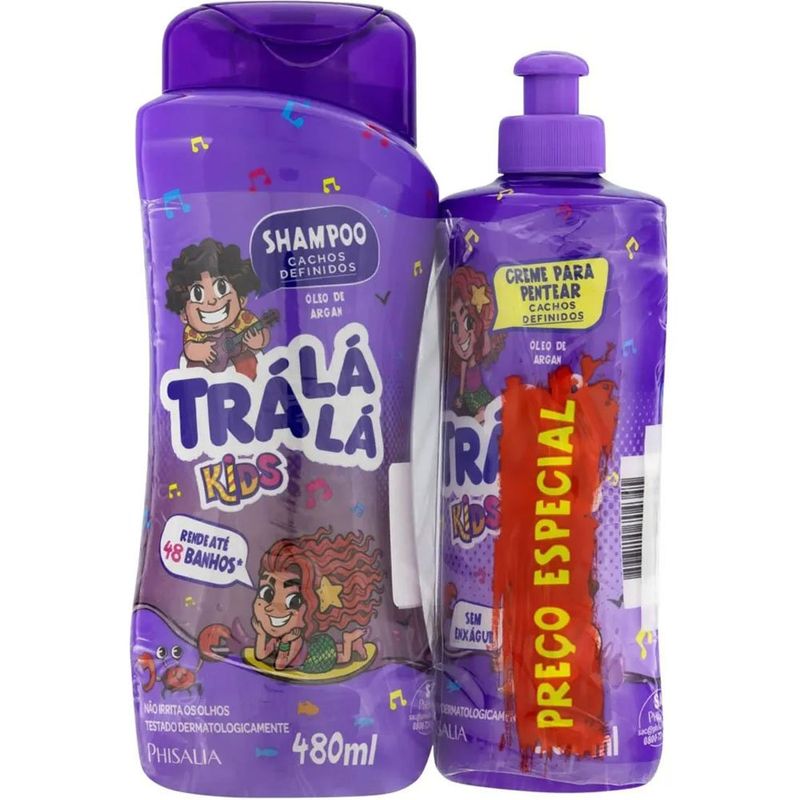 shampoo cachos definidos 480ml e creme para pentear trá lá lá kids
