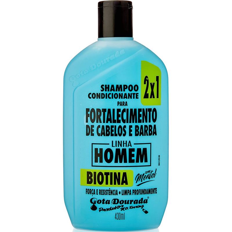 shampoo condicionante para fortalecimento cabelo e barba biotina 2x1 gota dourada homem 430ml