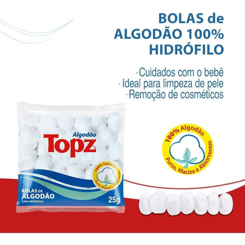 algodão bolas topz 25g