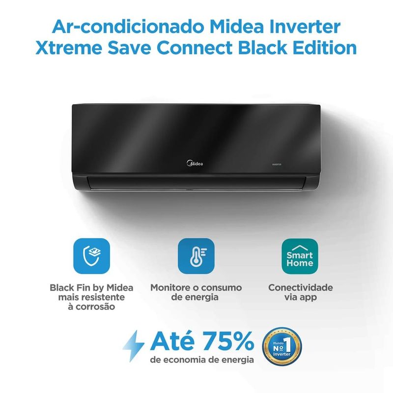 ar-condicionado split inverter 18.000 btus midea xtreme save black 220v wi-fi 42mgvqi18m5/38mgvqi18m5
