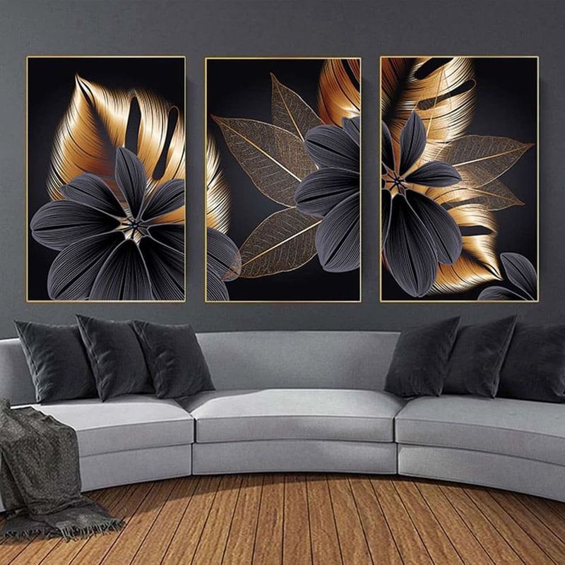 pôster de arte abstrata recrtain para decoração preto/dourado a-bi