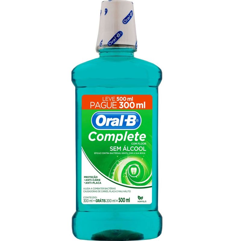 antisséptico bucal oral-b complete hortelã leve 500ml pague 300ml