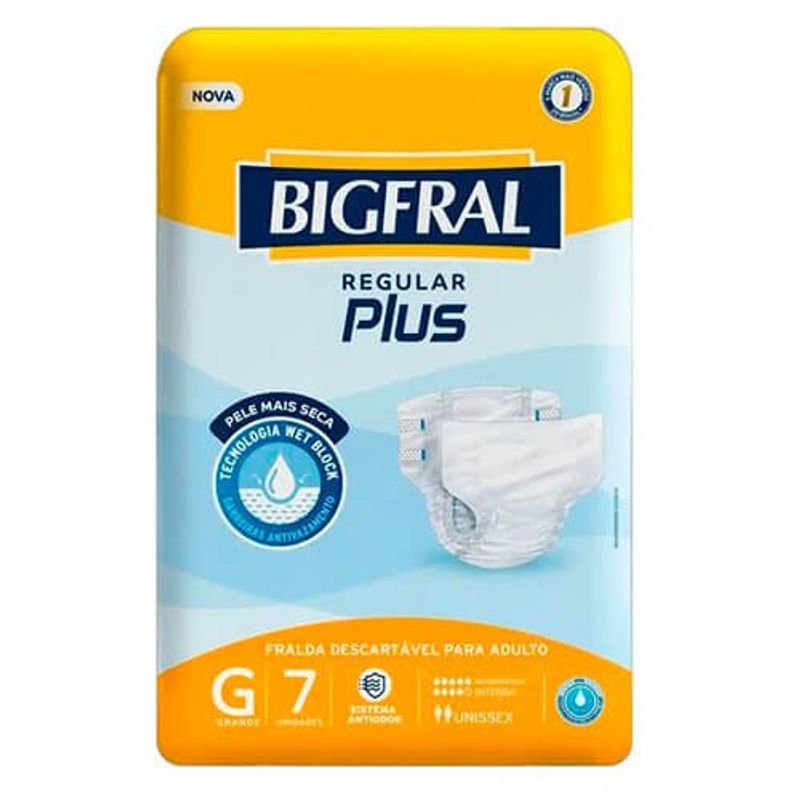 fralda descartável geriátrica regular plus tamanho g 7 unidades bigfral