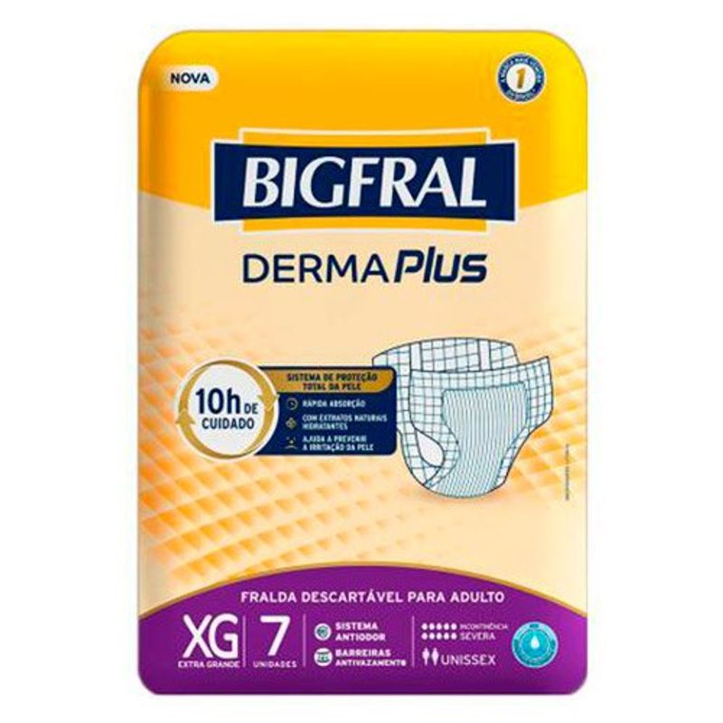 fralda descartável geriátrica derma plus tamanho xg 7 unidades bigfral