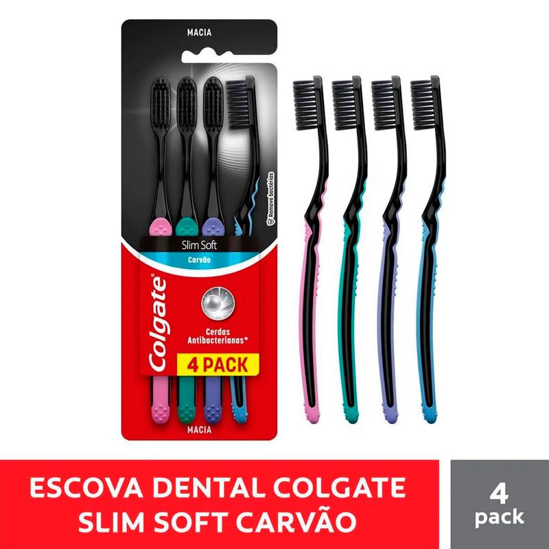 escova de dente colgate slim soft black carvão 4 unidades